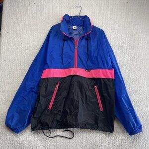 VTG 90's K-Way Windbreaker Anorak Retro Blue Neon Colorblock Sz L Canada Made